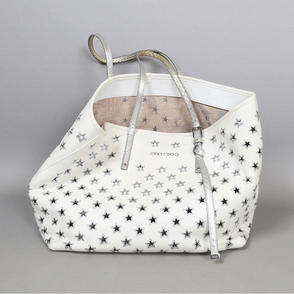 Jimmy Choo Sasha Tote Bag, Star Punching Python Leather, White - Picture 4 of 7
